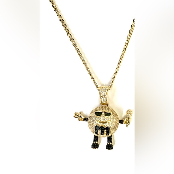 14k Gold Fill Ad Icons Necklace Pendant w/VVS CZs & Black Diamond Simulant Gems - Picture 3 of 4